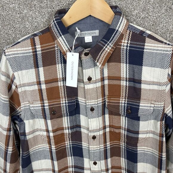 Outerknown Blanket Organic‎ Cotton Plaid Button Up Shirt Brown Men's Medium - Picture 1 of 7